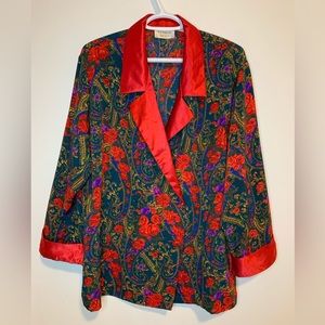 Vintage Victoria Secret Gold Label Night Pajama Shirt Blazer Red Rose Holiday LG
